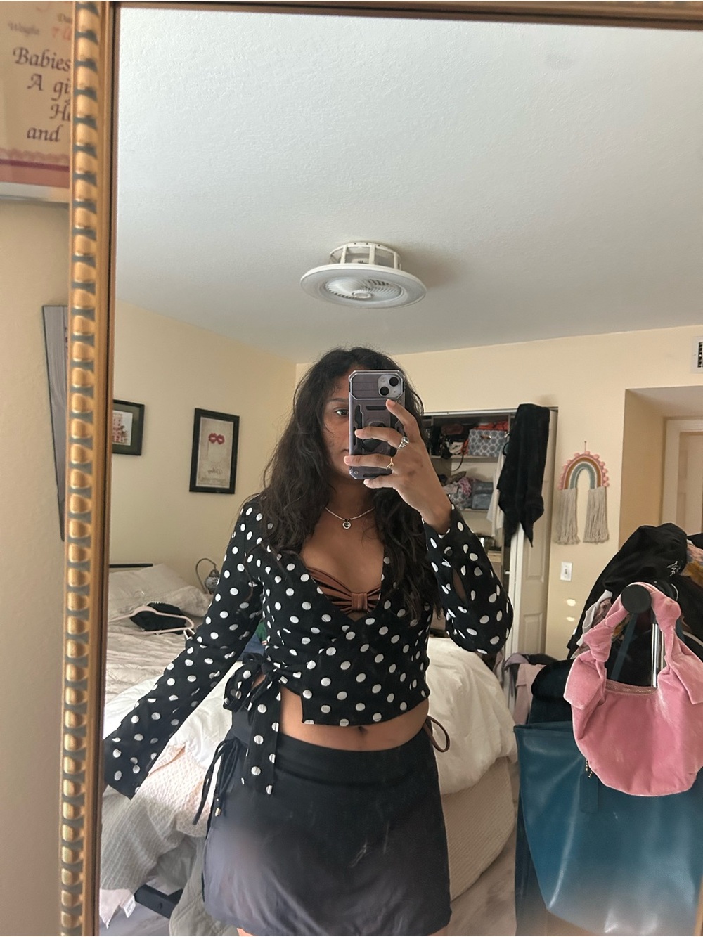 Forever 21 Black and White Polka Dot Side-Tie Wrap Crop Top